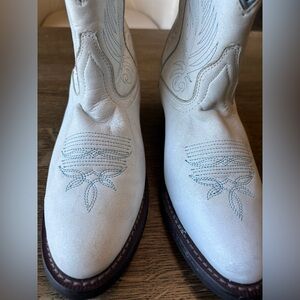 Laredo White Leather Western Ankle Cowboy Boots Blue Embroidery Size 8.5M